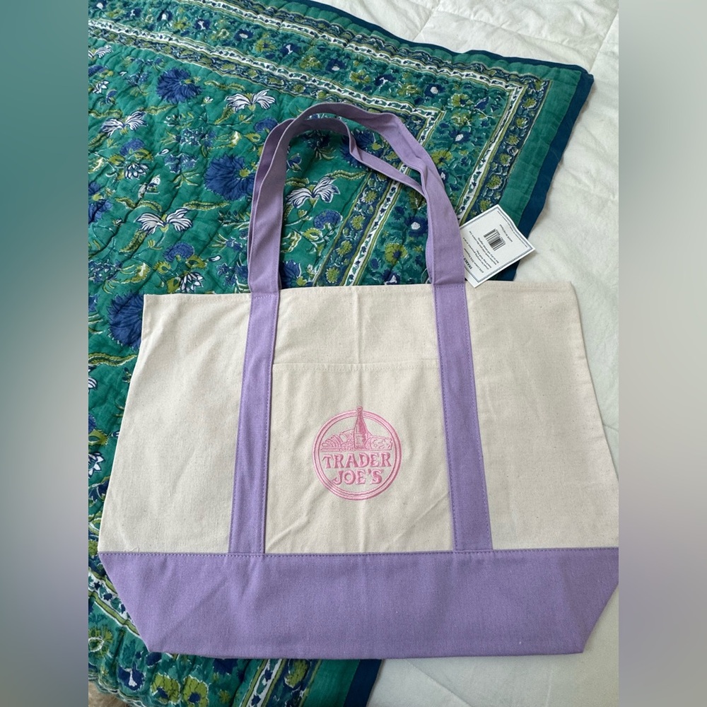 Trader Joe’s Lavender Trim Canvas Tote Bag